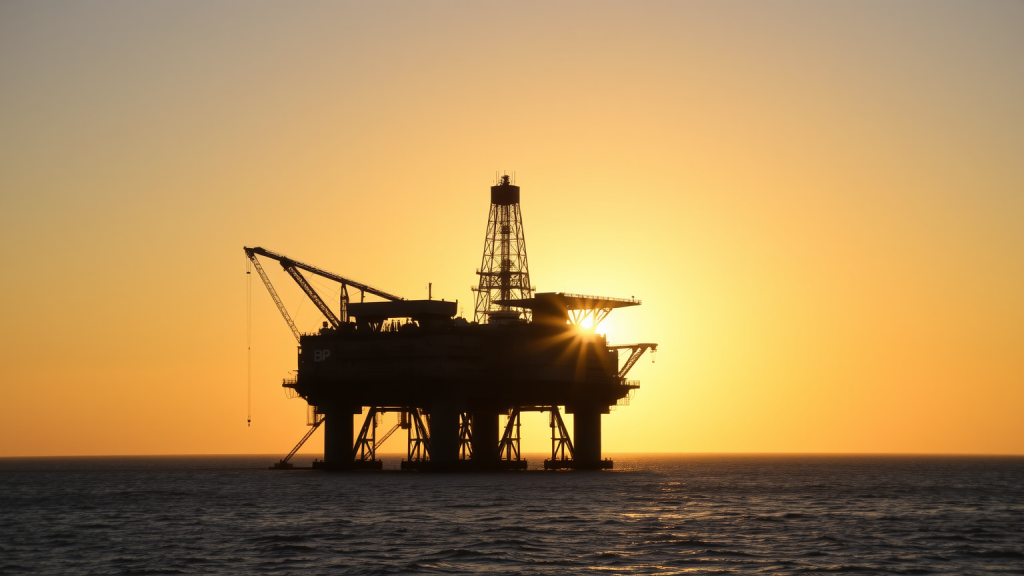 BP-Ölplattform im Sonnenaufgang