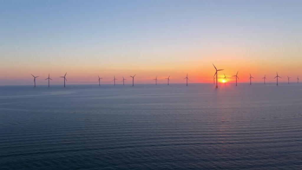 BP-Offshore-Windpark bei Sonnenaufgang