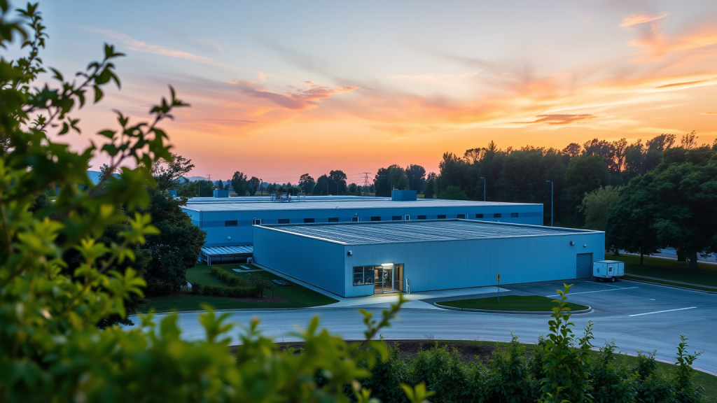 Siltronic-Fabrik bei Sonnenuntergang