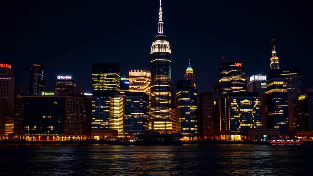 Deutz-Aktie: Zwischen Chancen und Unsicherheit Nachtansicht von beleuchtetem Finanzviertel