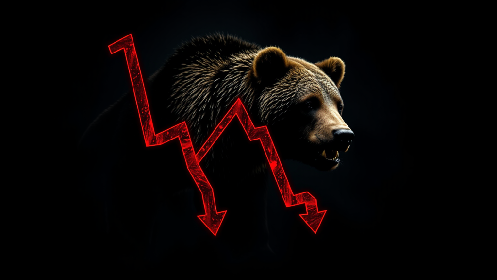 Bärensymbol auf fallendem roten Aktienchart.