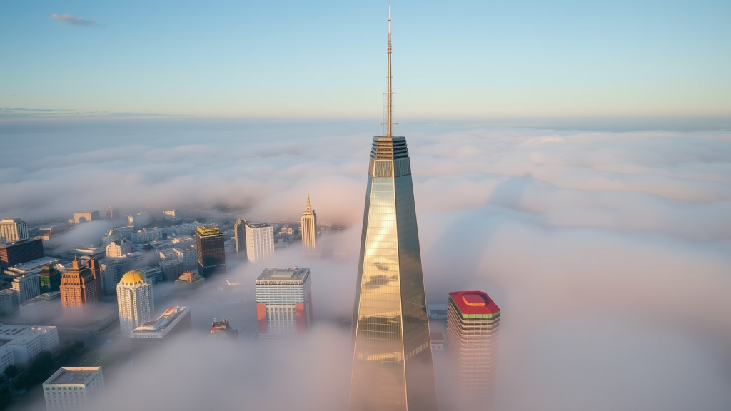 Salesforce Tower im Morgennebel