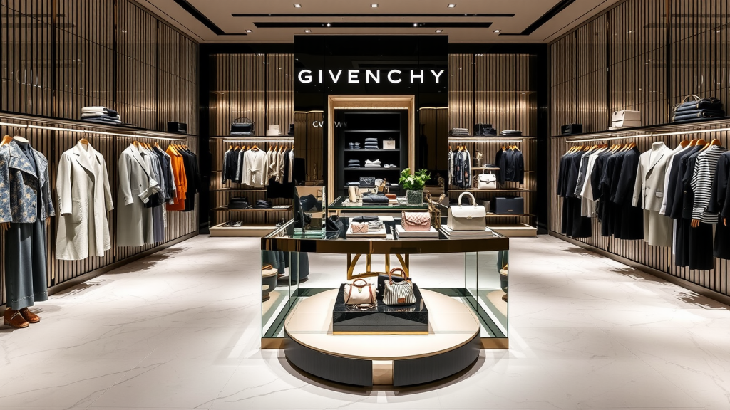 Innenansicht einer Givenchy-Boutique mit luxuriöser Kleidung