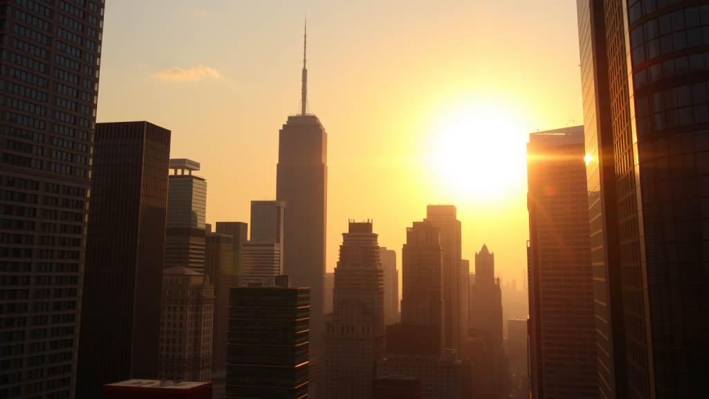 Stadtlandschaft bei Sonnenaufgang