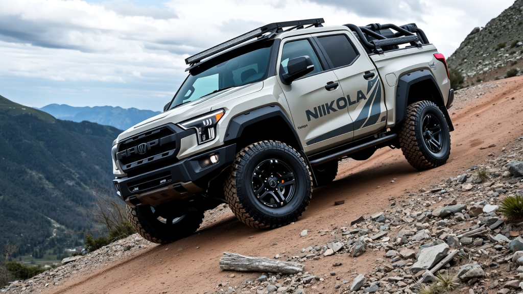 Nikola-Lkw fährt über robustes Berggelände