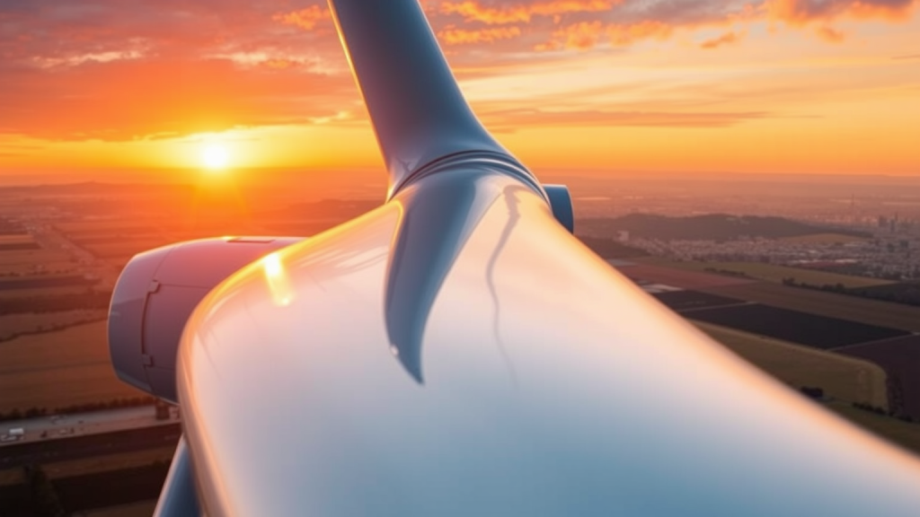 Nahaufnahme der neuesten Hybridwindturbine von Siemens Energy bei Sonnenuntergang