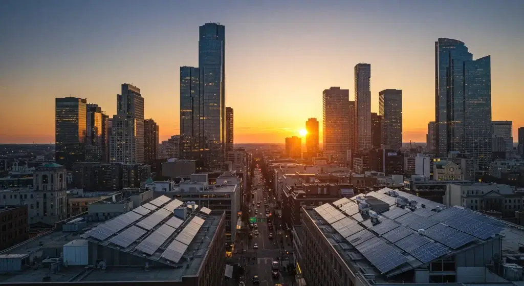 Solarpanelen auf Stadtdu00e4chern