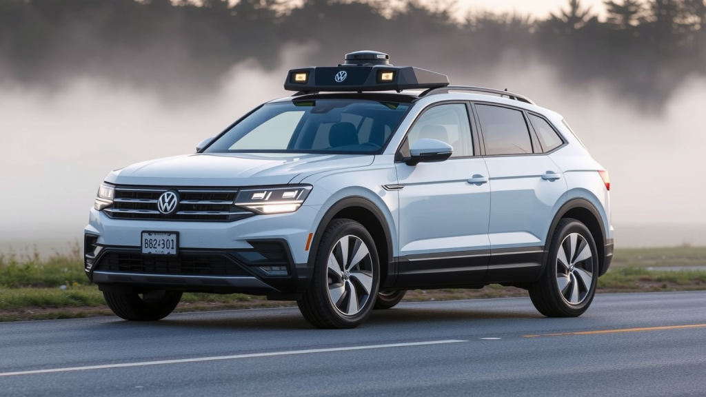 VW-Autonomes Fahrzeug im Morgennebel