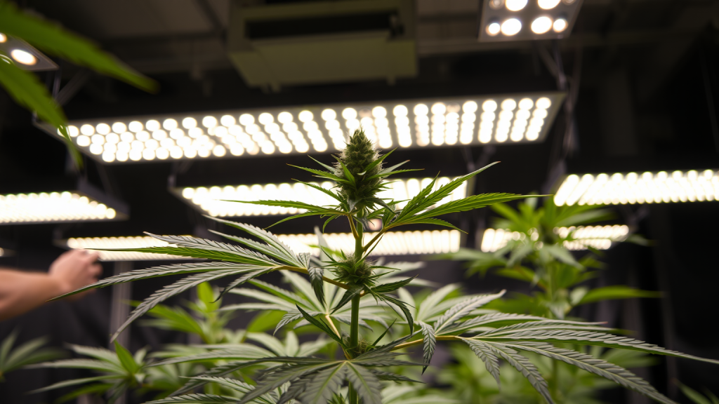 Cannabispflanze unter LED-Wachstumslichtern