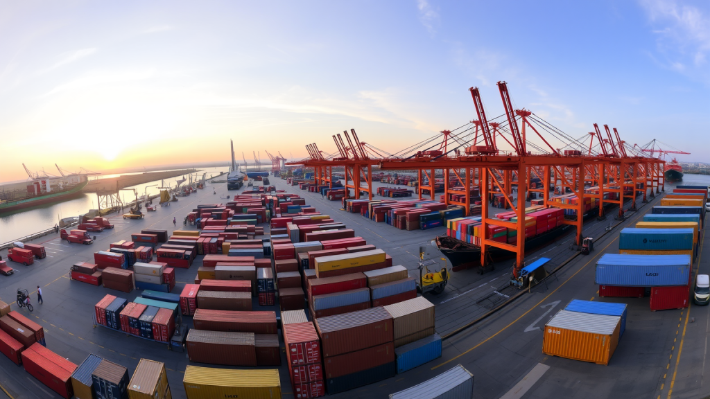 Hapag-Lloyd-Logistikzentrum bei Morgendämmerung