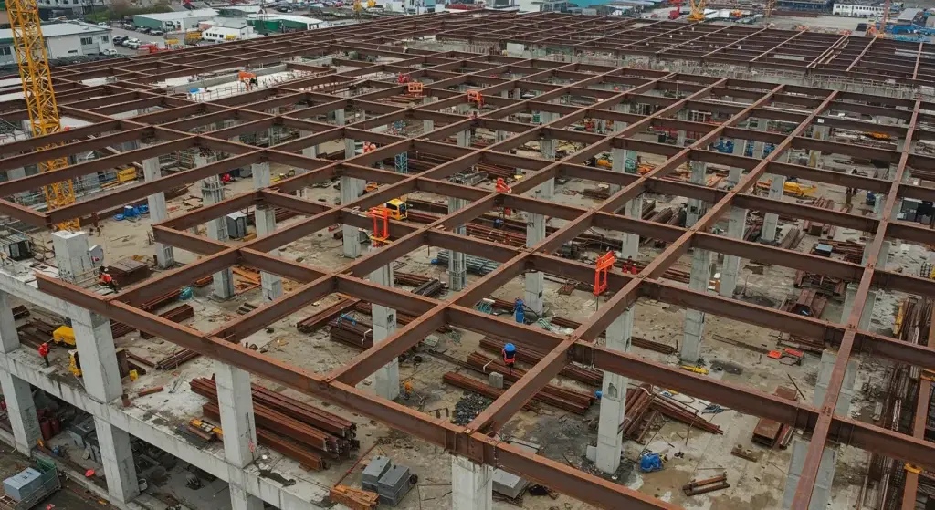 Baustelle mit Klöckner-Stahlträgern