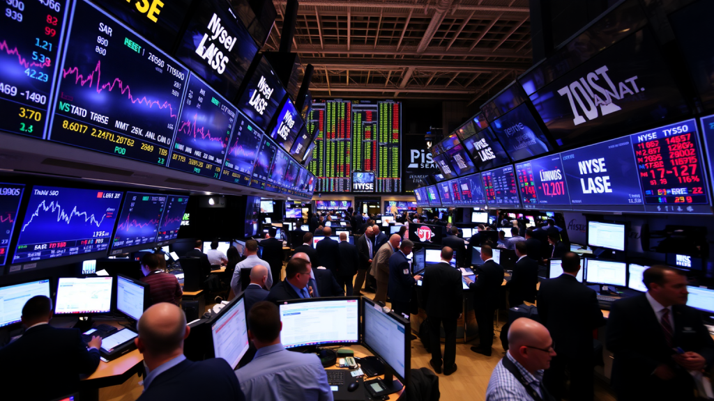 Darum macht Oracle die Wall Street nervös! Geschäftige Handelsfläche mit Marktdaten und Preisschwankungen