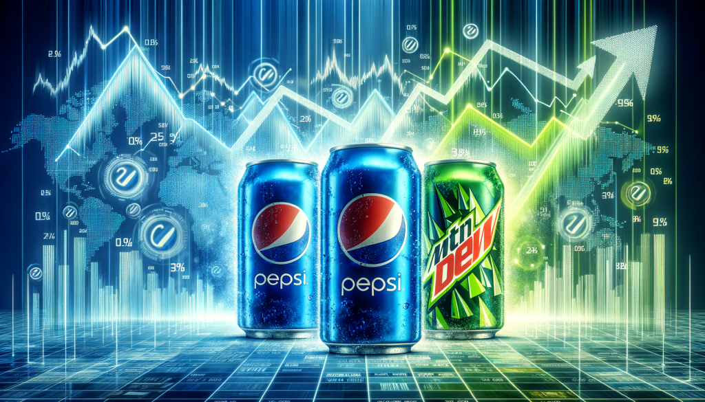 Pepsi- und Mountain-Dew-Dosen mit Börsengrafiken