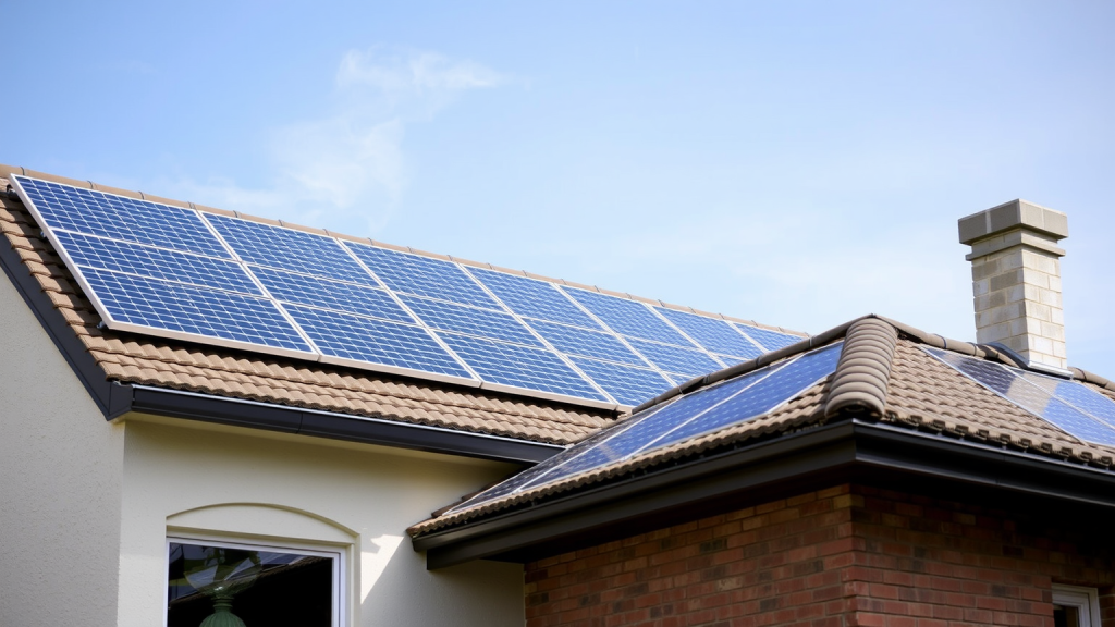 Wohnhausdach mit SMA-Solarmodulen unter klarem Himmel.