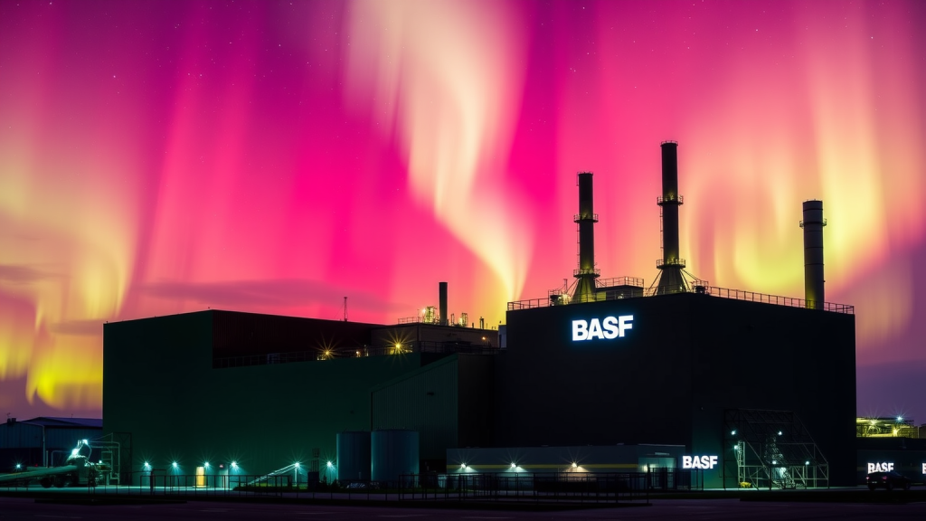 BASF-Fabrik mit Polarlichtern