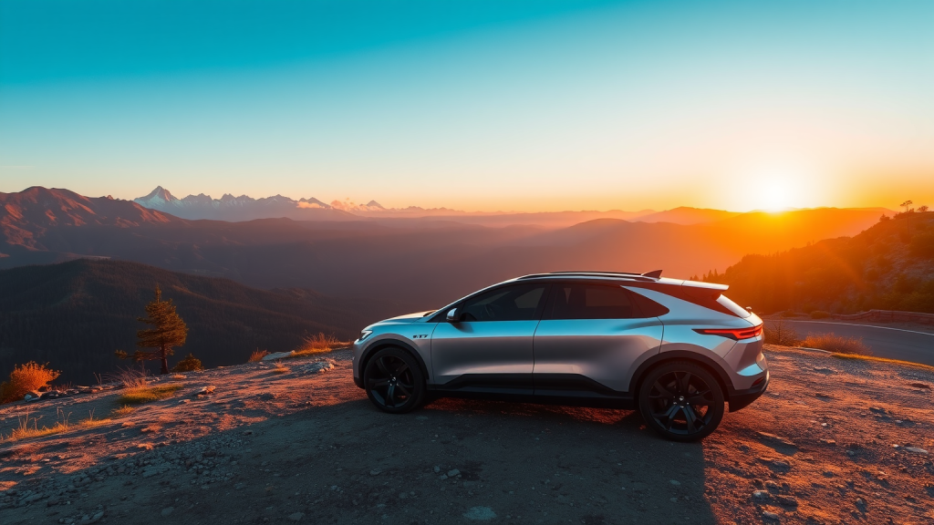 Lucid Gravity vor Berglandschaft bei Sonnenuntergang
