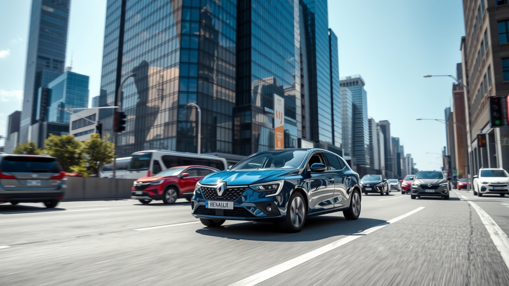 Renault-Hybridauto auf einer belebten Stadtstraße
