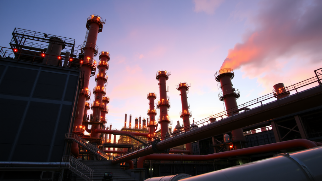 Eine Kupferschmelzerei von Rio Tinto bei Dämmerung