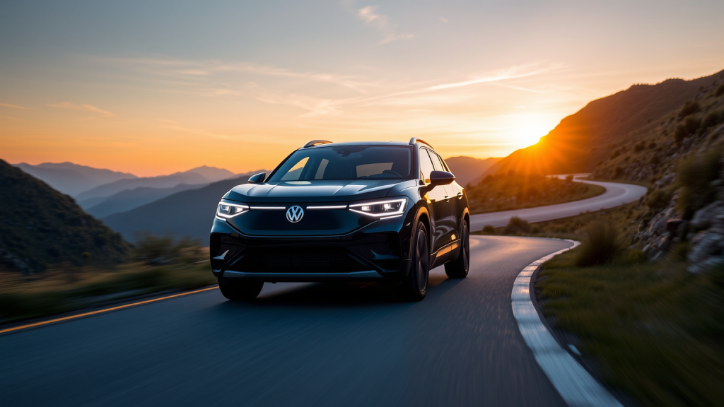 VW ID.4 fährt durch Bergpass