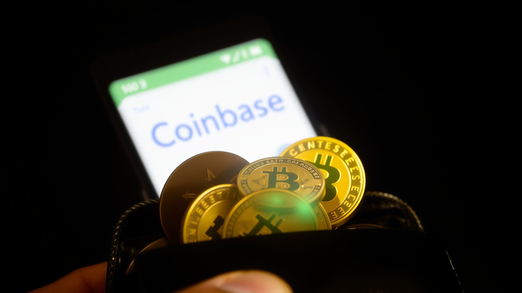 Story der Woche: Coinbase – Großer Profiteur der Jahresendrally am Kryptomarkt Digitale Geldbörse mit Kryptowährung und Coinbase-App