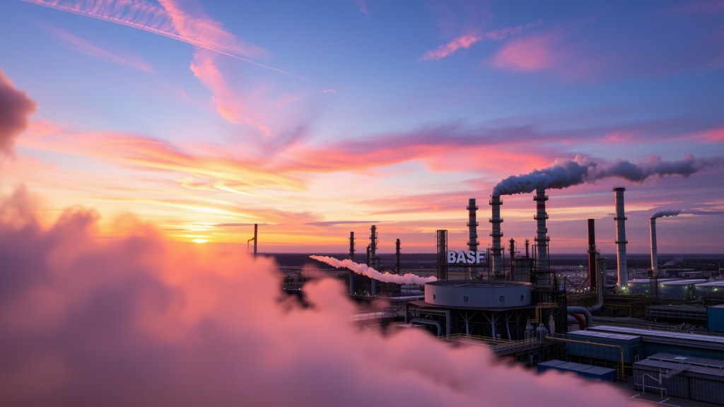 Petrochemische Anlage bei Morgendämmerung
