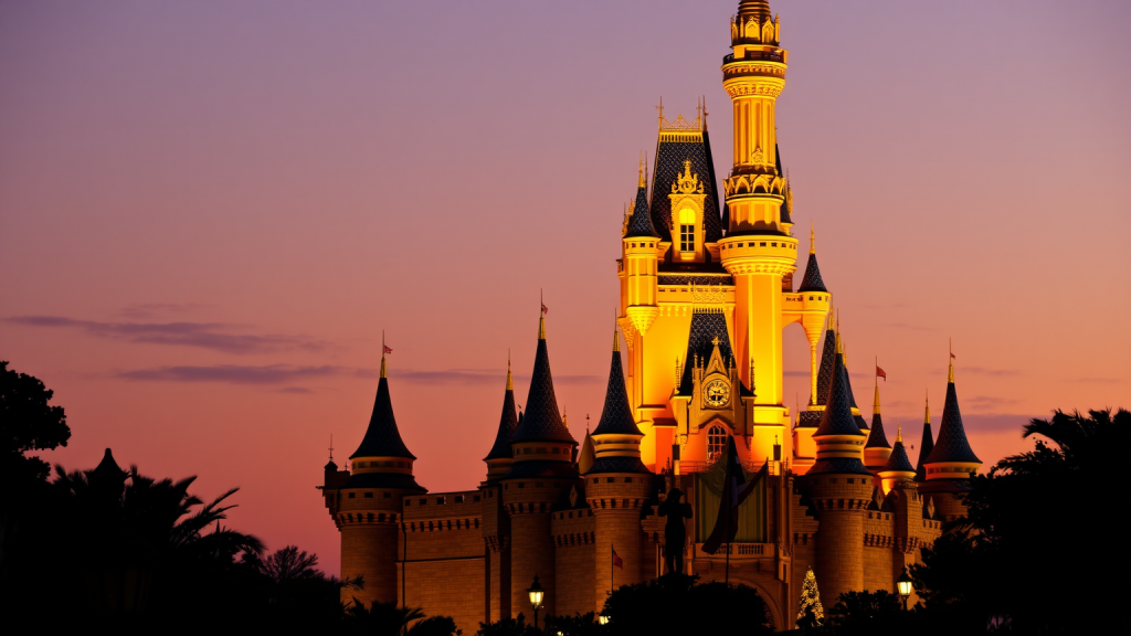 Das Cinderella-Schloss im goldenen Sonnenuntergang
