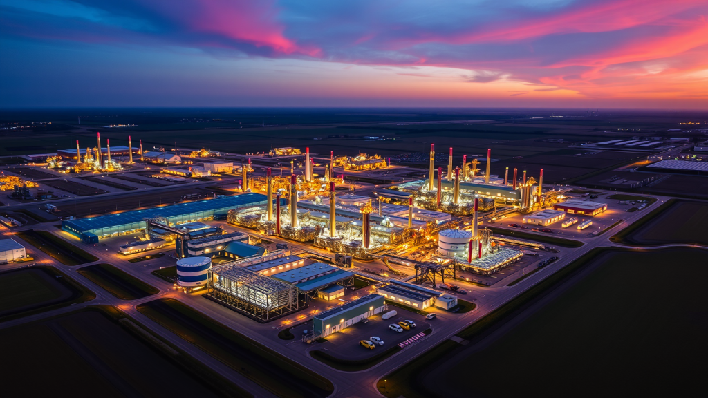 BASF Komplex bei Sonnenuntergang