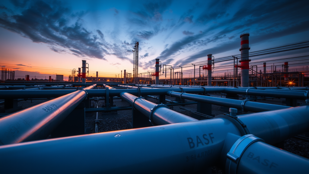 BASF-Pipeline bei Abenddämmerung