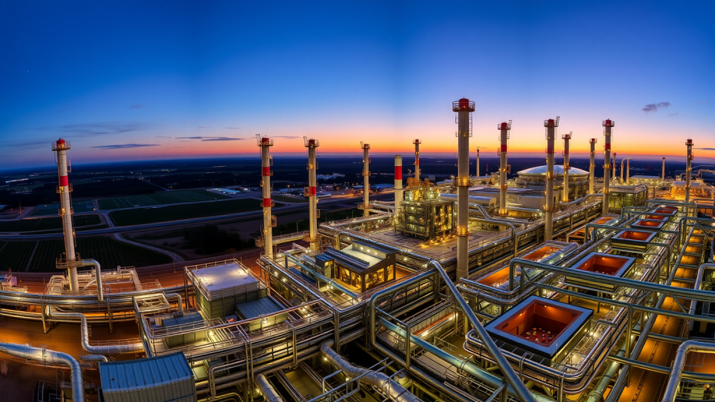 BASF-Werk bei Einbruch der Nacht