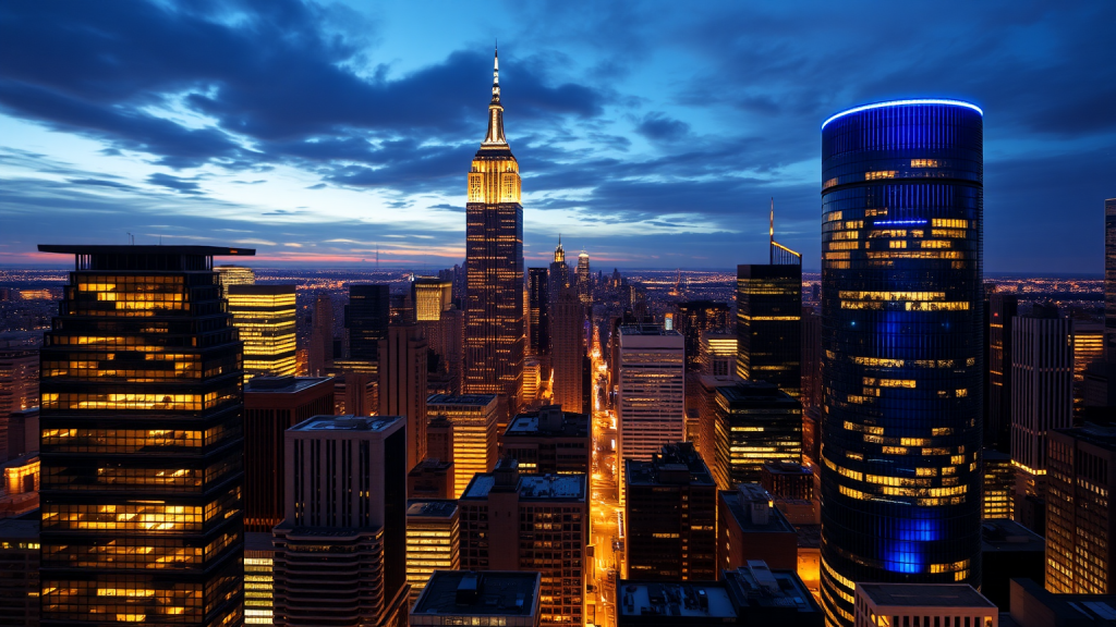 Deutsche Telekom–Aktie: Neuer KI-Schub aus München! Finanzviertel-Stadtansicht bei Dämmerung