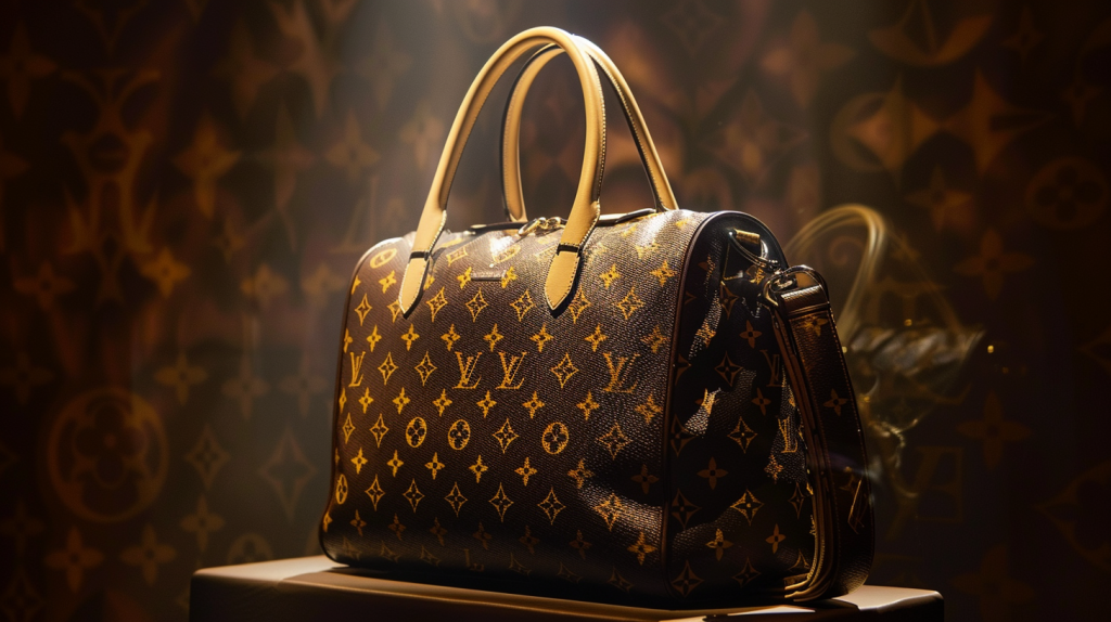 LVMH–Aktie: Vorsichtiger China-Ton und Fokus auf Ertragsqualität! Eine Nahaufnahme einer Louis Vuitton-Handtasche unter einem weichen Scheinwerferlicht