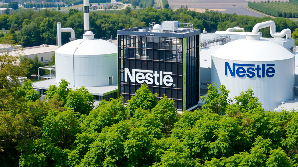 Nestle-Fabrik umgeben von Grünflächen