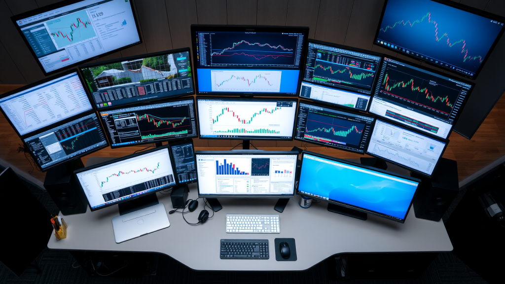 Moderne Handelsplattform mit Monitoren