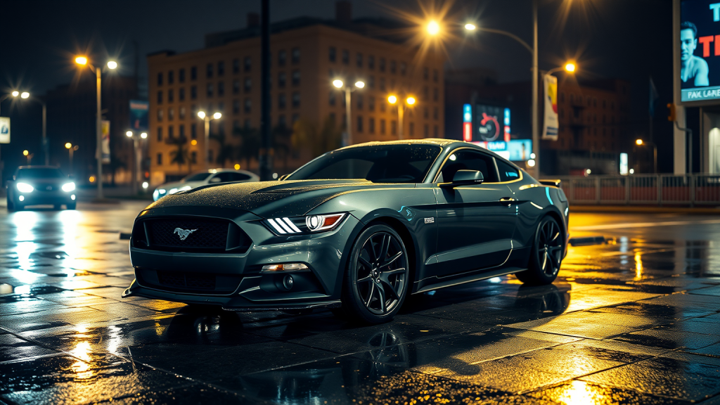Nasser Ford Mustang bei Nacht