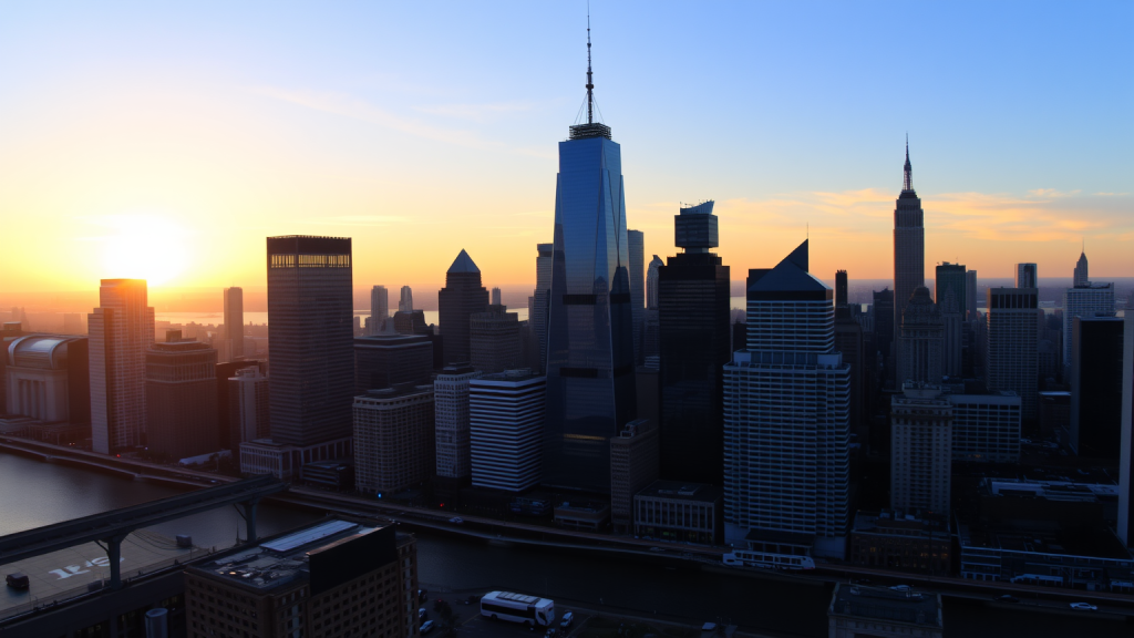 Meta Aktie: Steigende Kosten, fallender Kurs? Finanzviertel einer Stadt im Morgengrauen