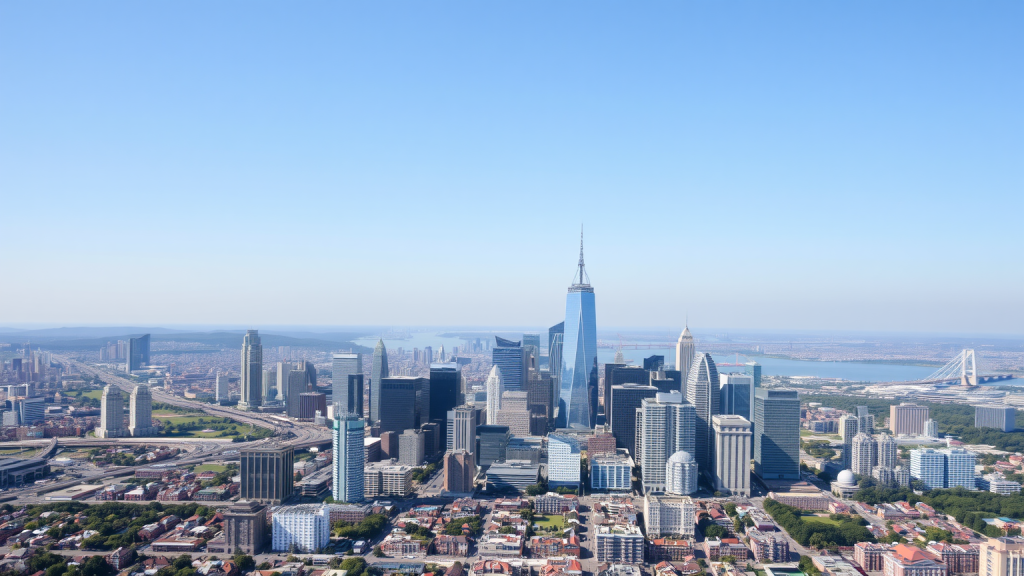 Novo Nordisk–Aktie: Gewichtsreduktion als Wachstumsmotor! Luftaufnahme einer Großstadt mit Wohn- und Finanzgebäuden bei klarem Himmel.