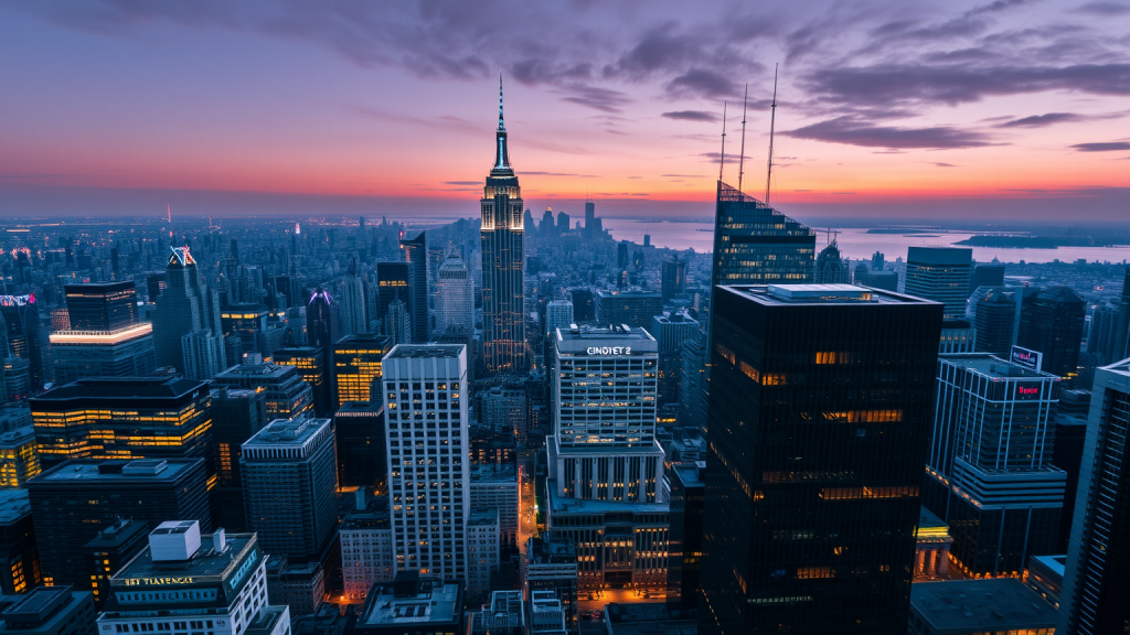 Novo Nordisk-Aktie: Risiko oder Doppelter Boden? Luftaufnahme eines Finanzdistrikts in der Dämmerung