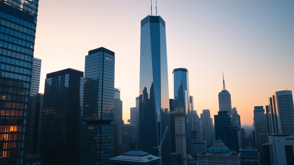 Quantum eMotion–Aktie: Kleine Tech-Schmiede! Finanzdistrikt bei Morgendämmerung