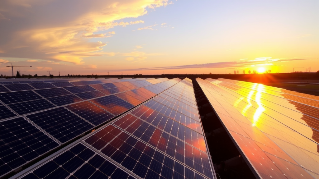 RWE-Solarpaneele im Sonnenuntergang