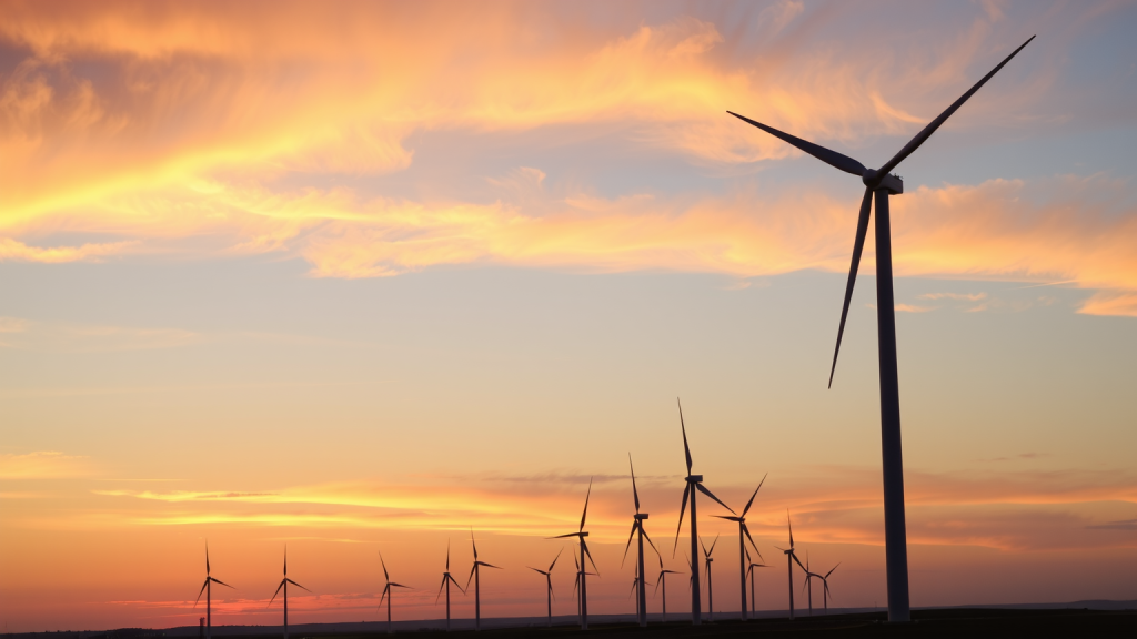 Siemens-Windpark bei Sonnenuntergang