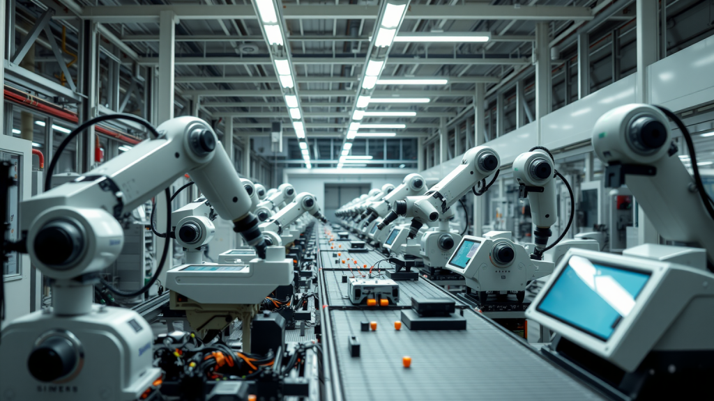 Siemens digitale Fabrik mit Roboterarmen