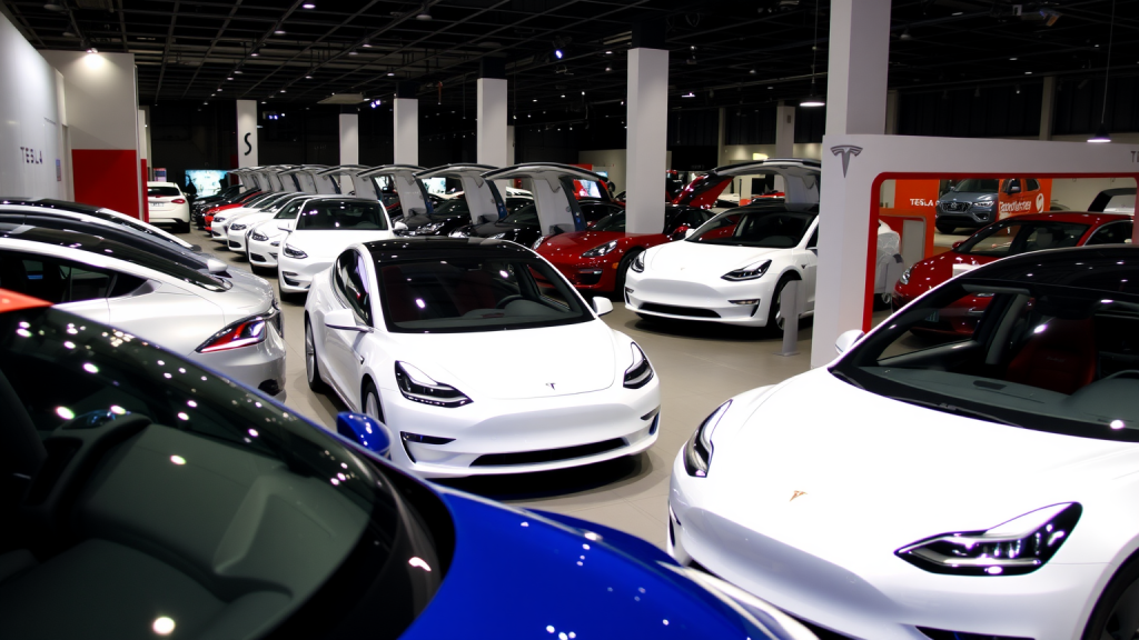 Tesla–Aktie: Mega-Vergütung! Tesla-Modelle im Showroom