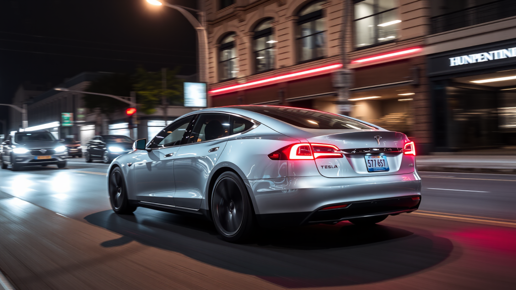 Tesla Model S bei Nacht