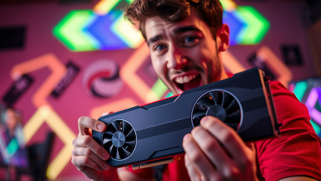 Gamer hält AMD Radeon RX Grafikkarte