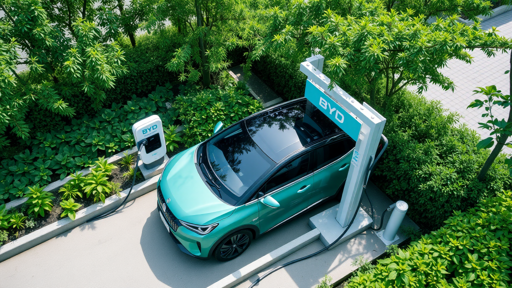 BYD–Aktie: Schwächerer Monat, heikler Rückruf! BYD-Ladestation im Grünen