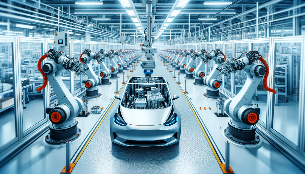 BYD-Aktie: Warum kauft hier keiner? Ein BYD-Industriemontage mit Roboterarmen, die Fahrzeugkomponenten montieren.