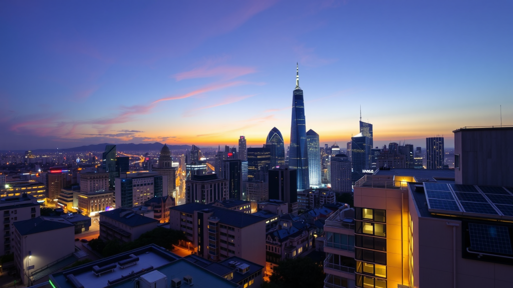 Stadtansicht mit Solarpanels