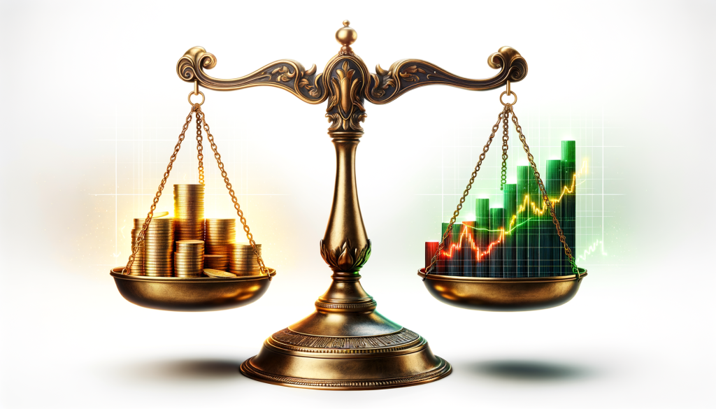 DAX: Fortsetzende Aufwärtsbewegungen! — Die aktuelle DAX-Analyse Waage mit Goldmünzen und Aktienkurve