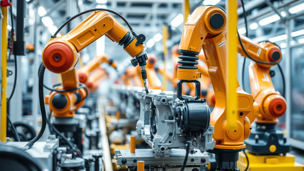 Roboterarme installieren Autoteile von Thyssenkrupp