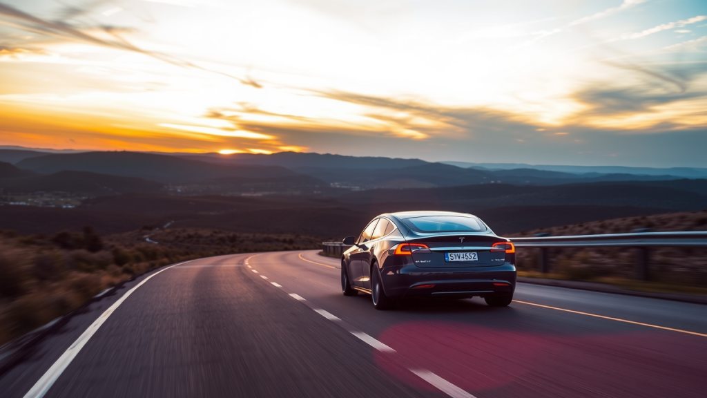 Tesla–Aktie: Robotik-Fantasie! Tesla Model S bei Sonnenuntergang
